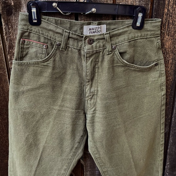 Naked & Famous Wm’s Raw Selvedge Army Green Duck Canvas Pants Sz 28 - Picture 12 of 15